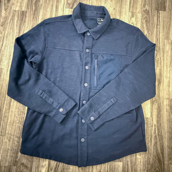L.L. Bean Slightly Fitted L REG Blue Button Jacket Shirt Men’s 516015 Workwear - Picture 1 of 9